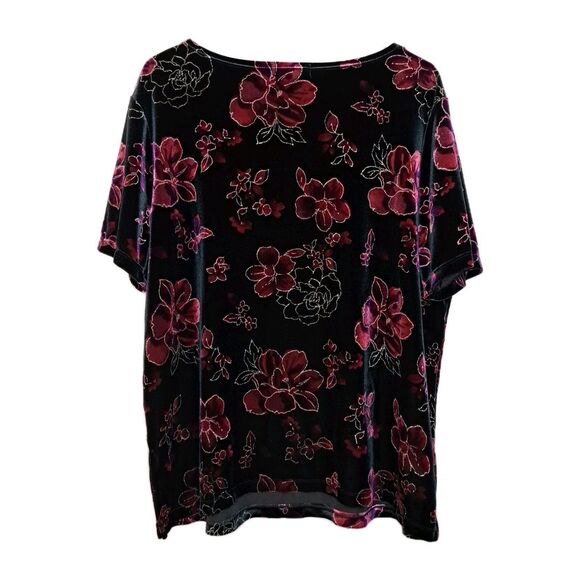 Notations Woman Soft Velvet Top Sparkle Floral Pattern Size Plus 1X Short Sleeve - Picture 7 of 9